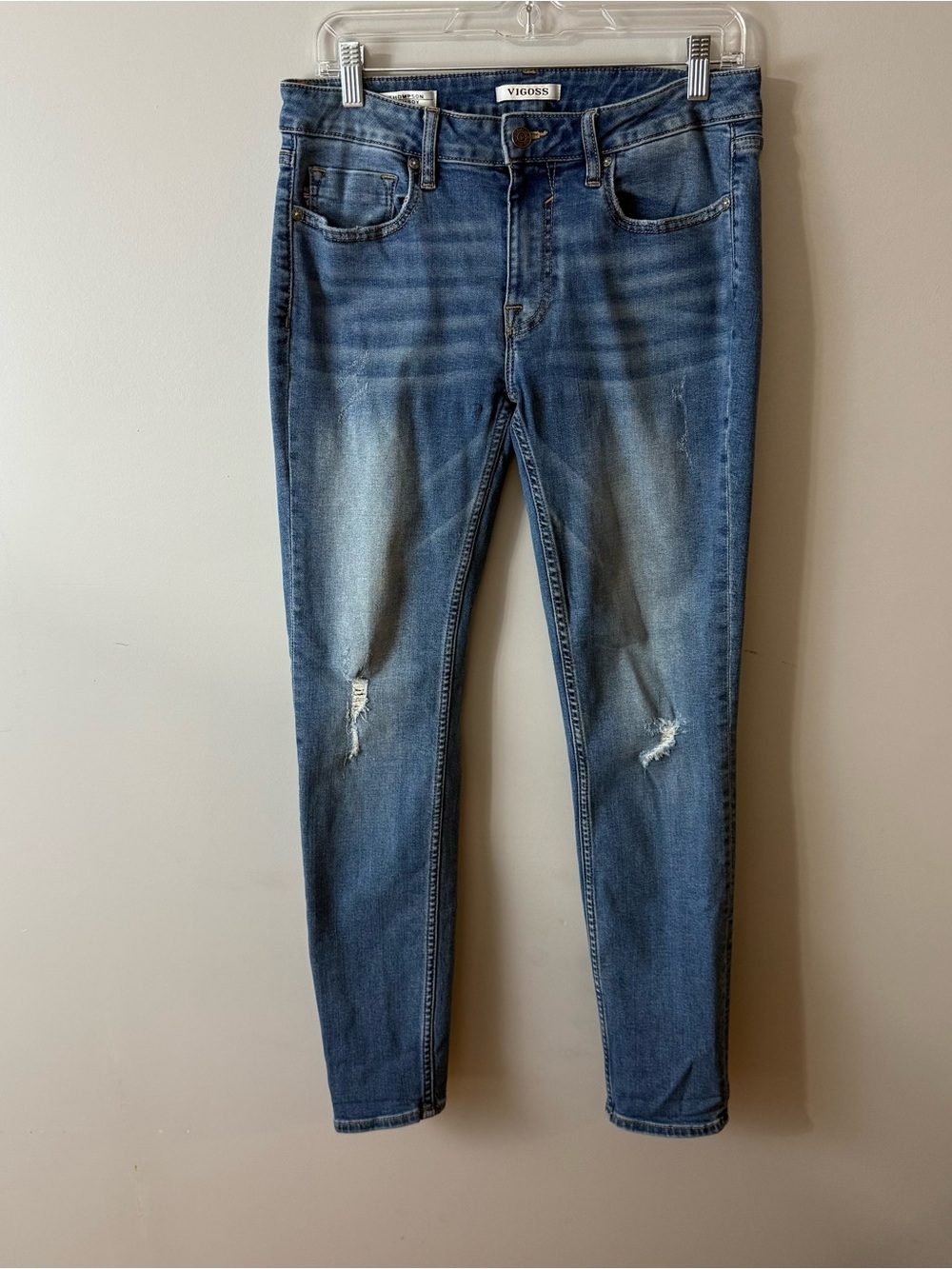 Vigoss Medium Blue Distressed Thompson Tomboy Straight Leg Jeans